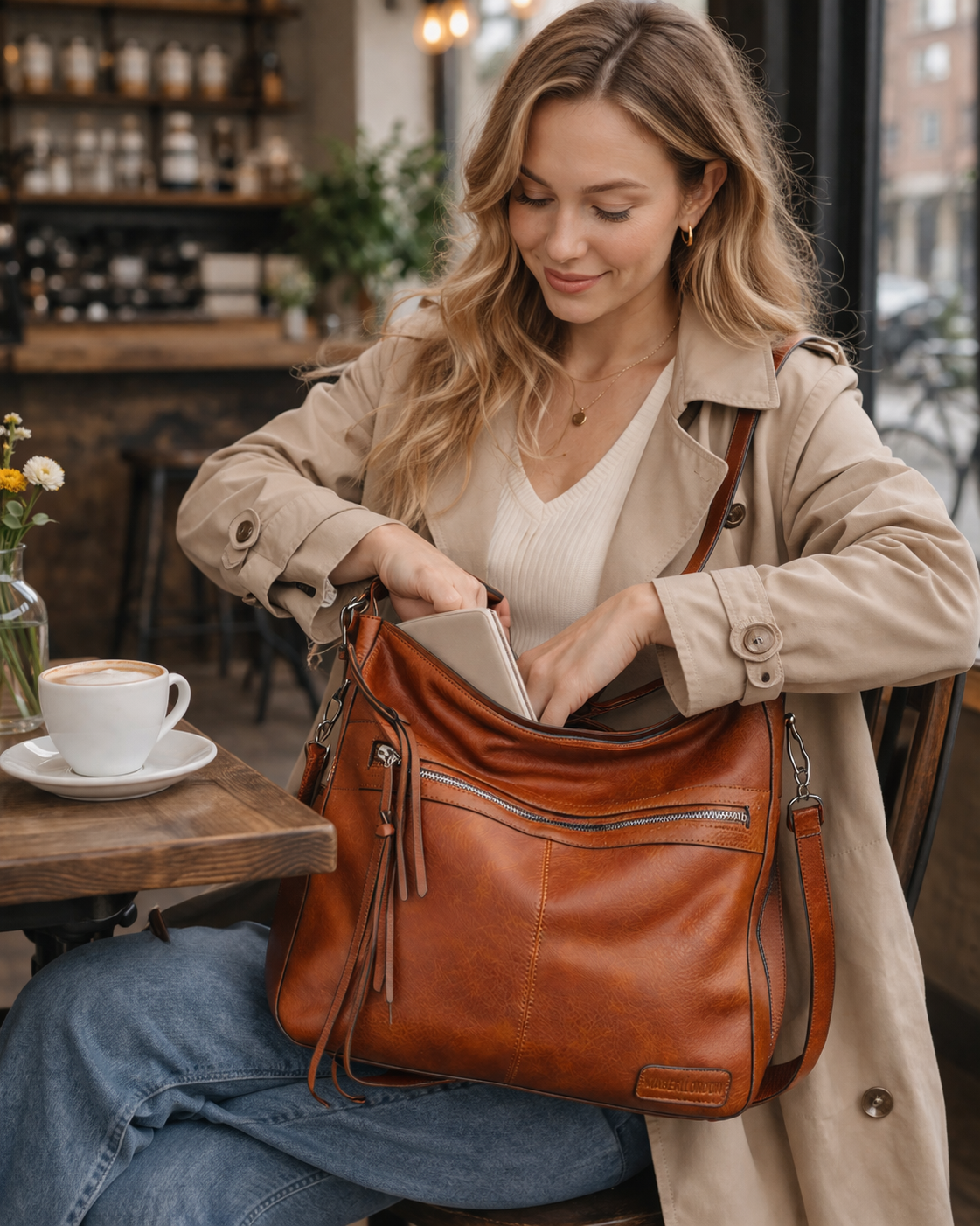 Soft Hobo Shoulder Bag with Matching Pouch - Bestseller