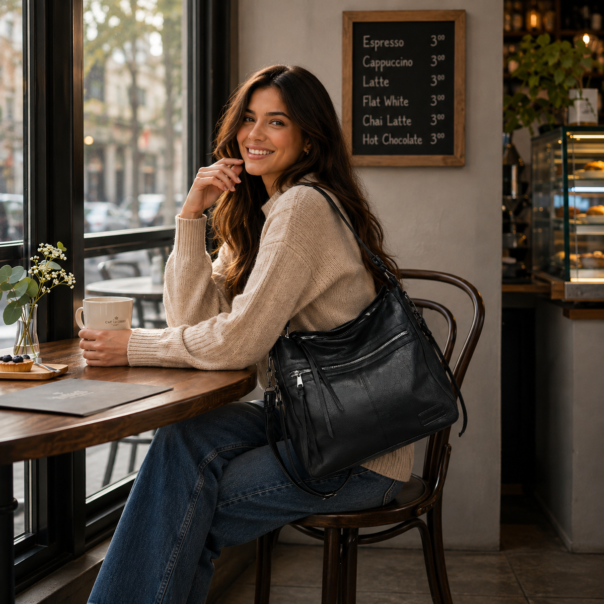 Soft Hobo Shoulder Bag with Matching Pouch - Bestseller