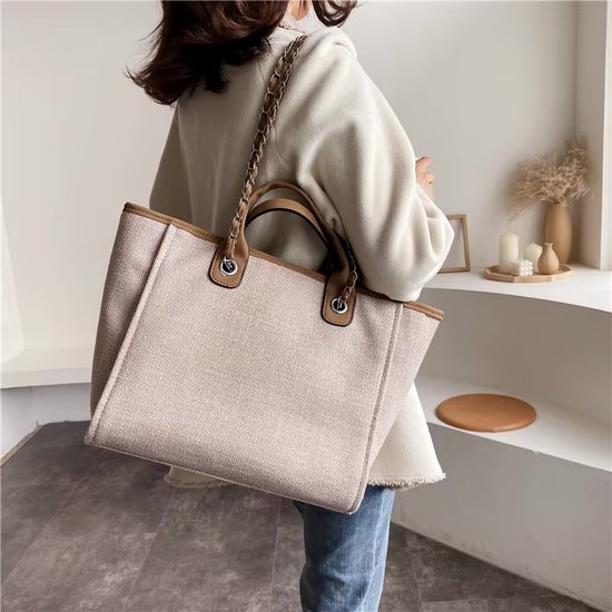 Vintage & Stijlvol: Dames tassen Handtas of Tote Schoudertas (gebroken wit)-10